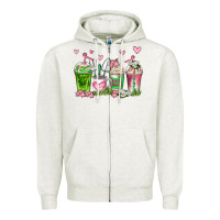 Oatmeal Heather botanic coffee cups Zipper Hoodie - AdoDesignShop