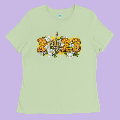 2023 Skeleton Middle Finger New Year Ladies Tee Designed By Cowgirlartshop