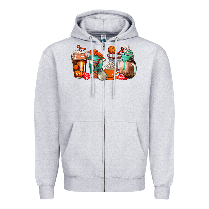 Basketball Coffee Cups Zipper Hoodie by AdoDesignShop | Teevron