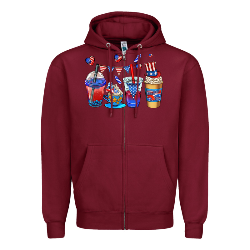 4th Of July Coffee Cups Zipper Hoodie by AdoDesignShop | Teevron