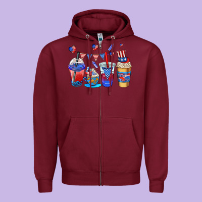 4th Of July Coffee Cups Zipper Hoodie Designed By Adodesignshop