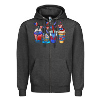 Charcoal Heather 4th of july coffee cups Zipper Hoodie - AdoDesignShop