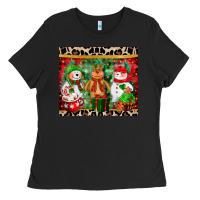 Black christmas snowman polar bear reindeer Ladies Tee - CowGirlArtShop