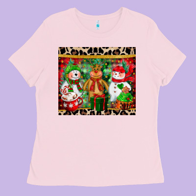 Christmas Snowman Polar Bear Reindeer Ladies Tee Designed By Cowgirlartshop