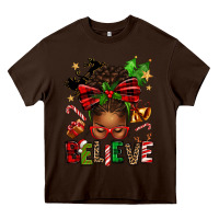 Chocolate Brown christmas believe afro messy bun Heavy Core Tee - texasbilliewilder