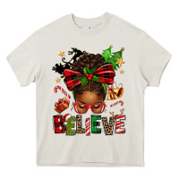 Christmas Believe Afro Messy Bun Heavy Core Tee | Teevron