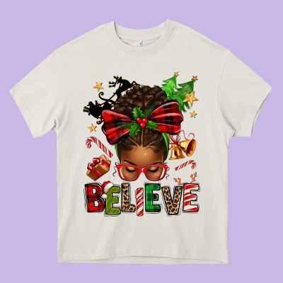Christmas Believe Afro Messy Bun Heavy Core Tee Designed By Texasbilliewilder