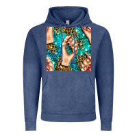 Vintage Denim nail art with leopard and turquoise  gemstone seamless pattern bbs Vintage Hoodie - BundleAndBundleShop