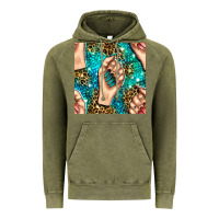 Vintage Olive nail art with leopard and turquoise  gemstone seamless pattern bbs Vintage Hoodie - BundleAndBundleShop