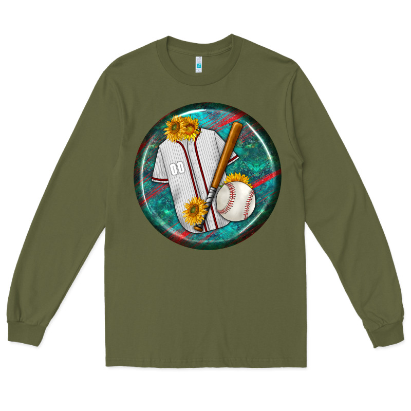 Baseball With Sunflower Round Earrings Long Sleeve Tee by BundleAndBundleShop | Teevron