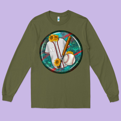Baseball With Sunflower Round Earrings Long Sleeve Tee Designed By Bundleandbundleshop