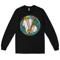 Black baseball with sunflower round earrings Long Sleeve Tee - BundleAndBundleShop