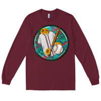 Burgundy baseball with sunflower round earrings Long Sleeve Tee - BundleAndBundleShop