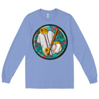 Colony Blue baseball with sunflower round earrings Long Sleeve Tee - BundleAndBundleShop