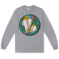 Heather Grey baseball with sunflower round earrings Long Sleeve Tee - BundleAndBundleShop