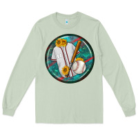 Matcha baseball with sunflower round earrings Long Sleeve Tee - BundleAndBundleShop