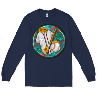 Navy baseball with sunflower round earrings Long Sleeve Tee - BundleAndBundleShop