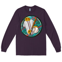 Plum baseball with sunflower round earrings Long Sleeve Tee - BundleAndBundleShop