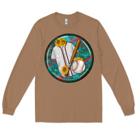 Toasted Coconut baseball with sunflower round earrings Long Sleeve Tee - BundleAndBundleShop