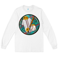 White baseball with sunflower round earrings Long Sleeve Tee - BundleAndBundleShop