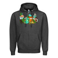 Charcoal Heather dinosaur coffee cups Zipper Hoodie - AdoDesignShop