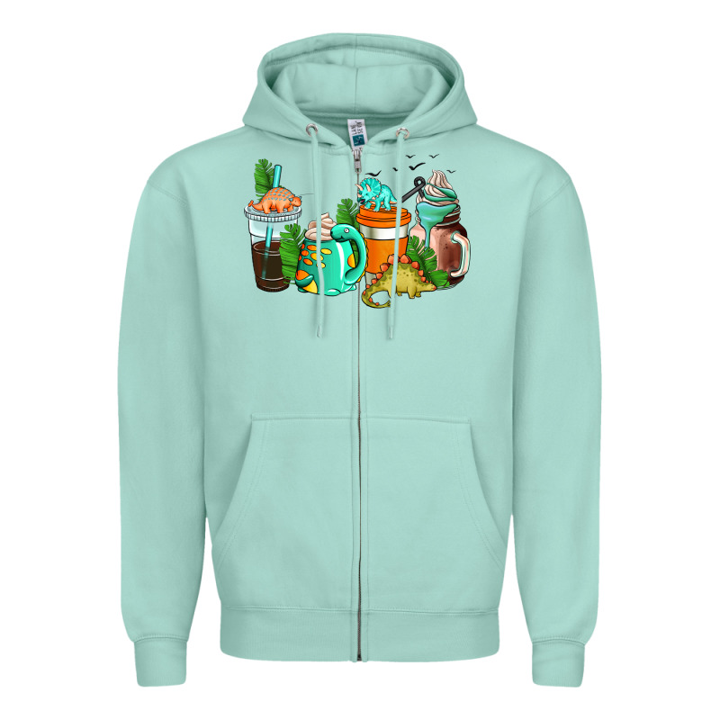 Dinosaur Coffee Cups Zipper Hoodie by AdoDesignShop | Teevron