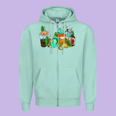 Dinosaur Coffee Cups Zipper Hoodie Designed By Adodesignshop