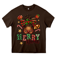 Chocolate Brown merry mama afro messy bun Heavy Core Tee - texasbilliewilder