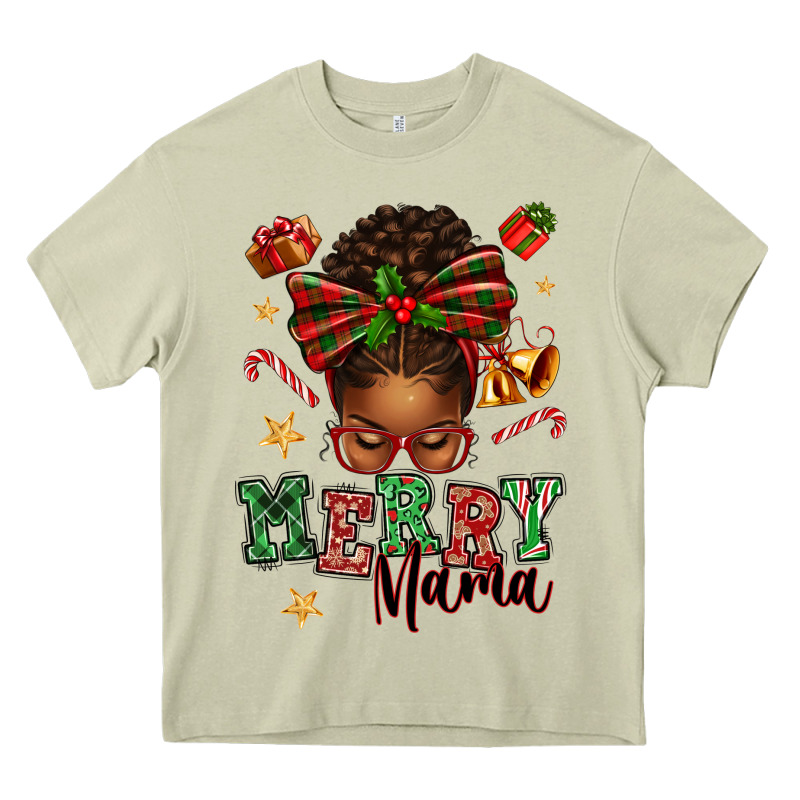 Merry Mama Afro Messy Bun Heavy Core Tee by texasbilliewilder | Teevron