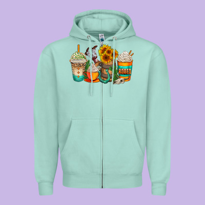 Rodeo Coffee Cups Zipper Hoodie Designed By Adodesignshop