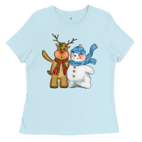 Baby Blue christmas reindeer snowman Ladies Tee - CowGirlArtShop