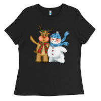 Christmas Reindeer Snowman Ladies Tee | Teevron
