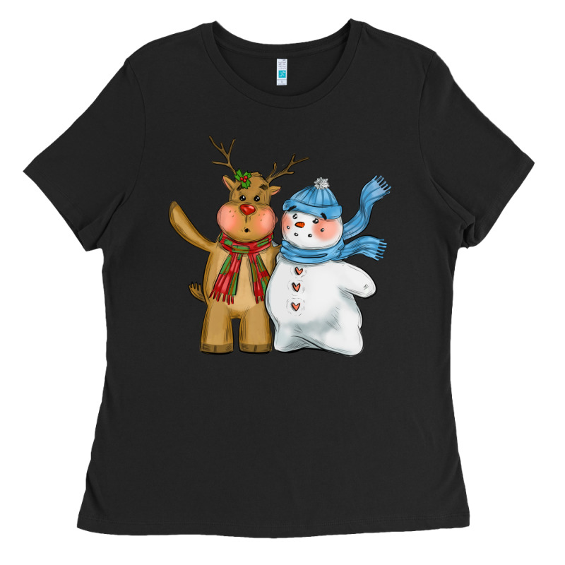 Christmas Reindeer Snowman Ladies Tee by CowGirlArtShop | Teevron