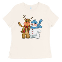 Bone christmas reindeer snowman Ladies Tee - CowGirlArtShop