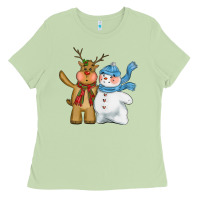 Matcha christmas reindeer snowman Ladies Tee - CowGirlArtShop