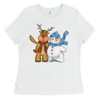 White christmas reindeer snowman Ladies Tee - CowGirlArtShop