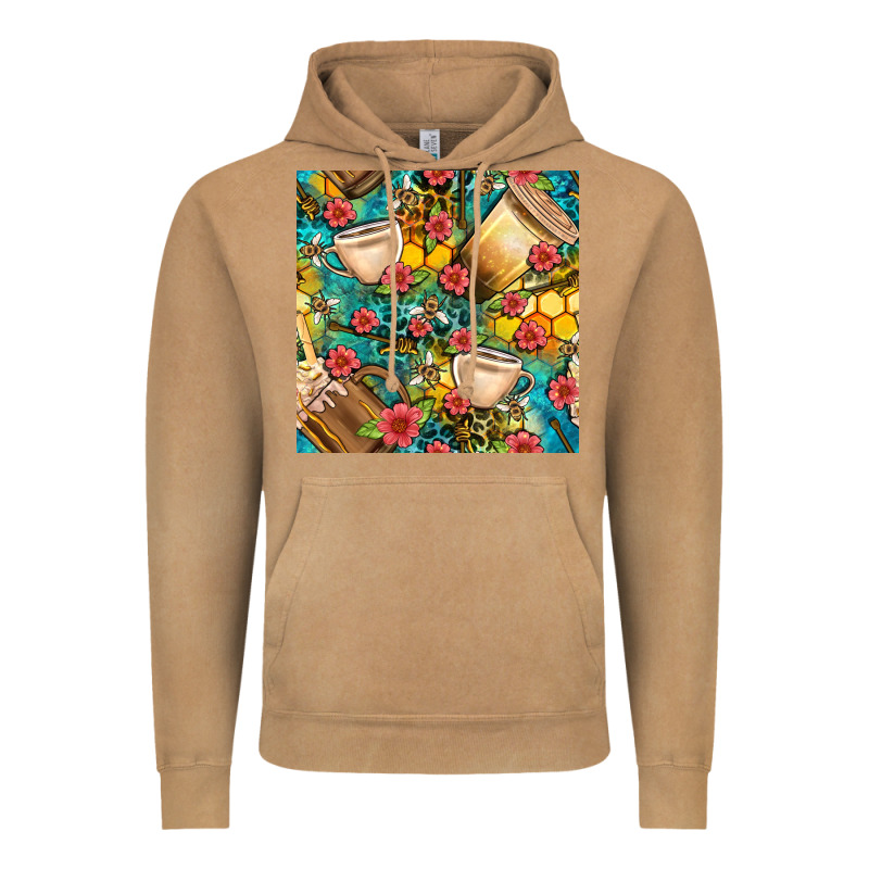 Honey And Bee Coffee Cup With Flowers And Leopard Seamless Pattern Bbs Vintage Hoodie by BundleAndBundleShop | Teevron