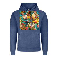 Vintage Denim honey and bee coffee cup with flowers and leopard seamless pattern bbs Vintage Hoodie - BundleAndBundleShop