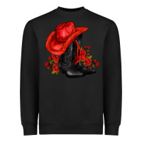 Black valentines day cowboy boots red  and roses Heavyweight Sweatshirt - AdoDesignShop