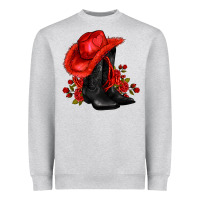 Heather Grey valentines day cowboy boots red  and roses Heavyweight Sweatshirt - AdoDesignShop
