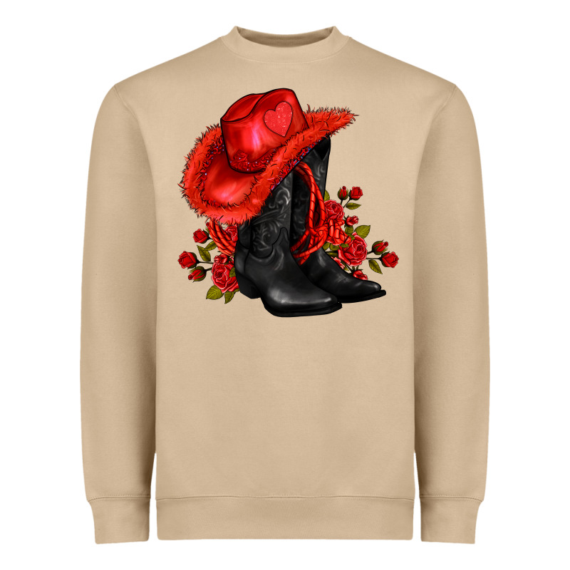 Valentines Day Cowboy Boots Red  And Roses Heavyweight Sweatshirt by AdoDesignShop | Teevron