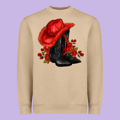 Valentines Day Cowboy Boots Red  And Roses Heavyweight Sweatshirt Designed By Adodesignshop