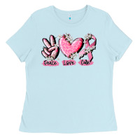 Baby Blue peace love cure breast cancer Ladies Tee - CowGirlArtShop