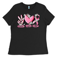 Black peace love cure breast cancer Ladies Tee - CowGirlArtShop