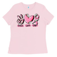 Bubblegum Pink peace love cure breast cancer Ladies Tee - CowGirlArtShop