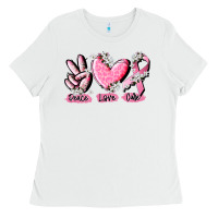 White peace love cure breast cancer Ladies Tee - CowGirlArtShop