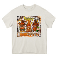 Cream Happy Thanksgiving gnomes Heavy Core Tee - NancyCooperArtShop
