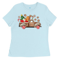 Baby Blue christmas gingerbread truck Ladies Tee - CowGirlArtShop