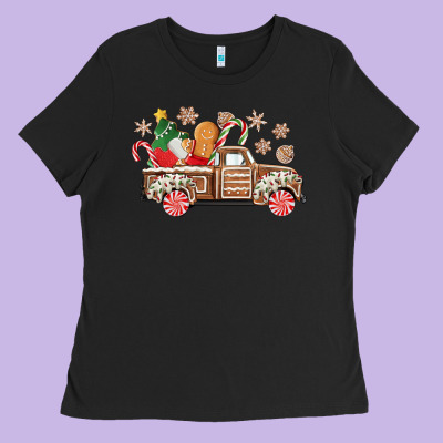 Christmas Gingerbread Truck Ladies Tee Designed By Cowgirlartshop