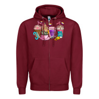 Burgundy nail art  coffee cups Zipper Hoodie - AdoDesignShop